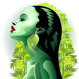 印花矢量圖 人物 女人 植物 竹子 免費(fèi)素材