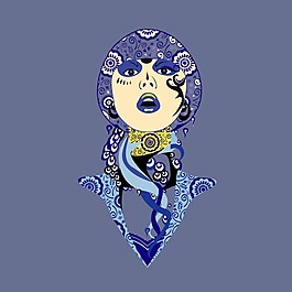 印花矢量圖 中國風 人物 女人 花紋填充 免費素材