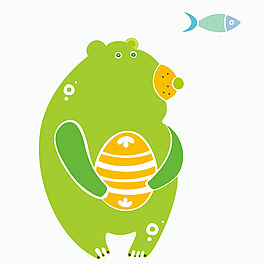 印花矢量圖 動物 熊 魚 男童 免費素材