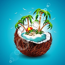 印花矢量圖 熱帶雨林風(fēng) 植物 椰子樹 水果 免費(fèi)素材