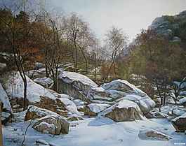 雪山油畫