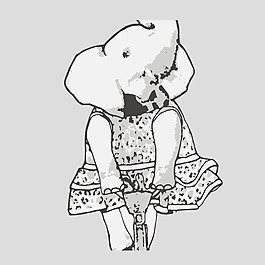 印花矢量圖 動物 大象 擬人 女童 免費(fèi)素材