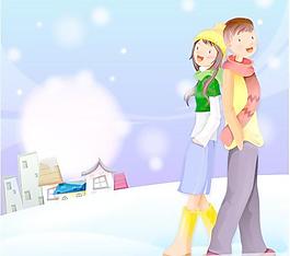 圣誕節韓國冬日情侶矢量圖21