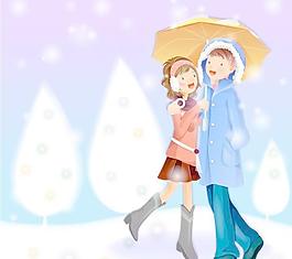 圣誕節韓國冬日情侶矢量圖20