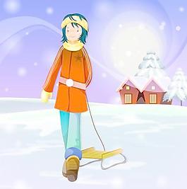 圣誕節韓國冬日情侶矢量圖05