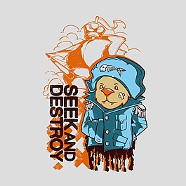 印花矢量圖 動(dòng)物 熊 交通工具 船 免費(fèi)素材