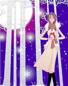 韓國圣誕時尚女孩矢量圖03