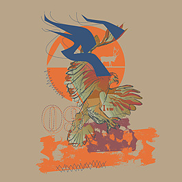 印花矢量圖 動(dòng)物 老鷹 幾何 圓形 免費(fèi)素材