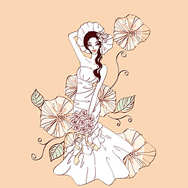 印花矢量圖 人物 女孩 植物 花朵 免費(fèi)素材