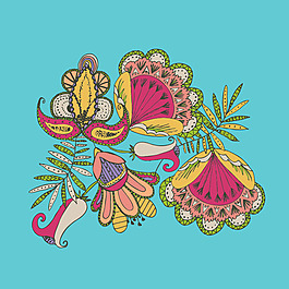 印花矢量圖 民俗風 植物 花朵 女童 免費素材
