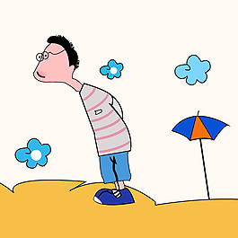 印花矢量圖 卡通人物 沙灘 樹 免費素材