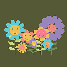 印花矢量圖 卡通 植物 花朵 笑臉 免費素材