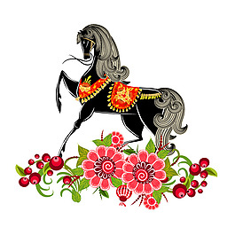 印花矢量圖 動(dòng)物 馬 馬年 植物 免費(fèi)素材