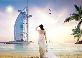 海景 沙灘 美女背影圖片
