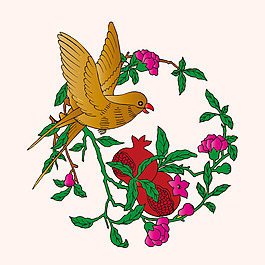 印花矢量圖 動物 鳥 植物 花朵 免費素材