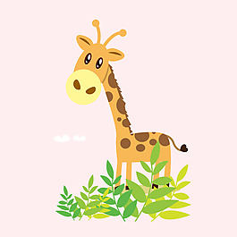 印花矢量圖 可愛(ài)卡通 卡通動(dòng)物 長(zhǎng)頸鹿 植物 免費(fèi)素材