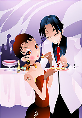 吃美食的情侶