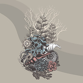 印花矢量圖 植物 花朵 樹 女裝 免費(fèi)素材