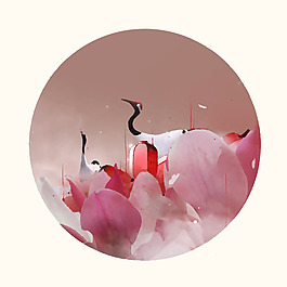 印花矢量圖 動(dòng)物 鶴 幾何 圓形 免費(fèi)素材