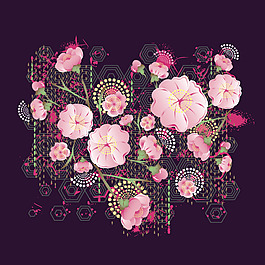 印花矢量图 植物 花 几何 六边形 免费素材