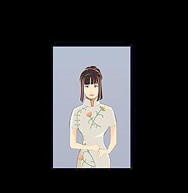 古典旗袍美女Wmf矢量图20