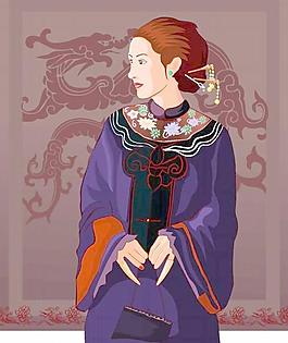 古典旗袍美女Wmf矢量图17