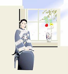 古典旗袍美女Wmf矢量图14
