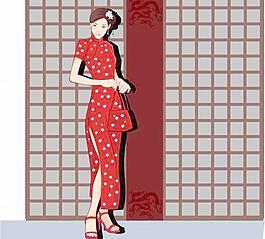 古典旗袍美女Wmf矢量图01
