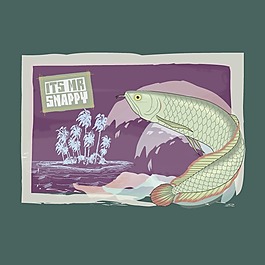印花矢量圖 動物 魚 文字 英文 免費(fèi)素材