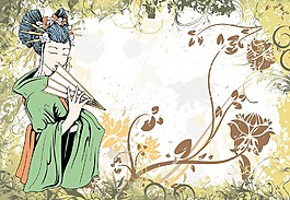 日本的藝妓垃圾花卉背景矢量