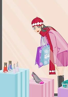 韓國美女購物人物矢量圖130