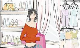 韓國美女購物人物矢量圖109