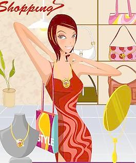 韓國美女購物人物矢量圖102