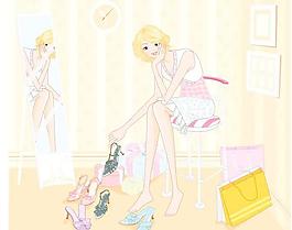 韓國美女購物人物矢量圖049