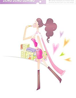 韓國美女購物人物矢量圖039