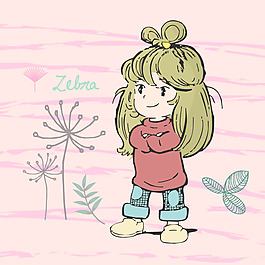 印花矢量圖 可愛卡通 卡通人物 女孩 植物 免費素材