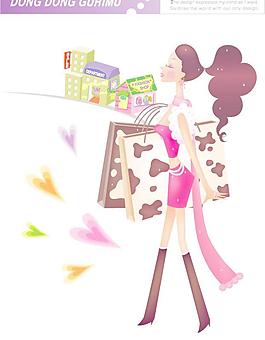 韓國美女購物人物矢量圖036
