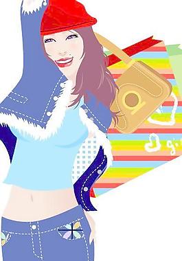 韓國美女購物人物矢量圖032