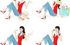 韓國美女購物人物矢量圖029