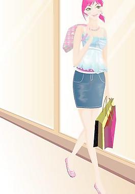 韓國(guó)美女購(gòu)物人物矢量圖022