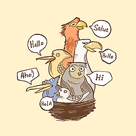 印花矢量圖 卡通 動(dòng)物 鳥 文字 免費(fèi)素材