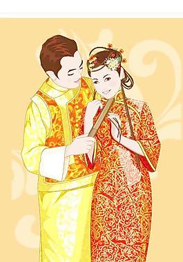 中國傳統(tǒng)新婚夫婦AI矢量圖06