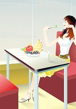 美女健身美體矢量圖-水果餐25