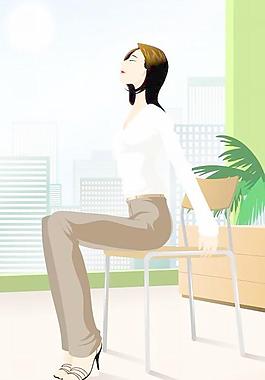 美女健身美體矢量圖-辦公室運動22