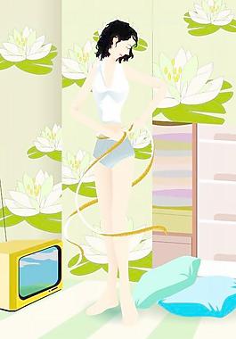 美女健身美体矢量图-量腰围15