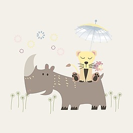 印花矢量圖 可愛卡通 卡通動物 河馬 獅子 免費(fèi)素材