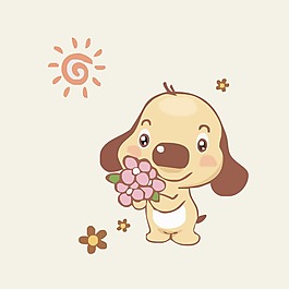 印花矢量圖 可愛卡通 卡通動物 狗 植物 免費素材