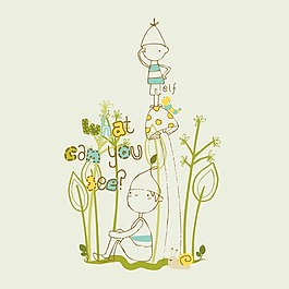 印花矢量圖 卡通 卡通人物 男孩 植物 免費(fèi)素材