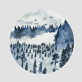 印花矢量图 几何 圆形 植物 树 免费素材