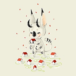 印花矢量圖 卡通 卡通動物 狗 建筑 免費素材